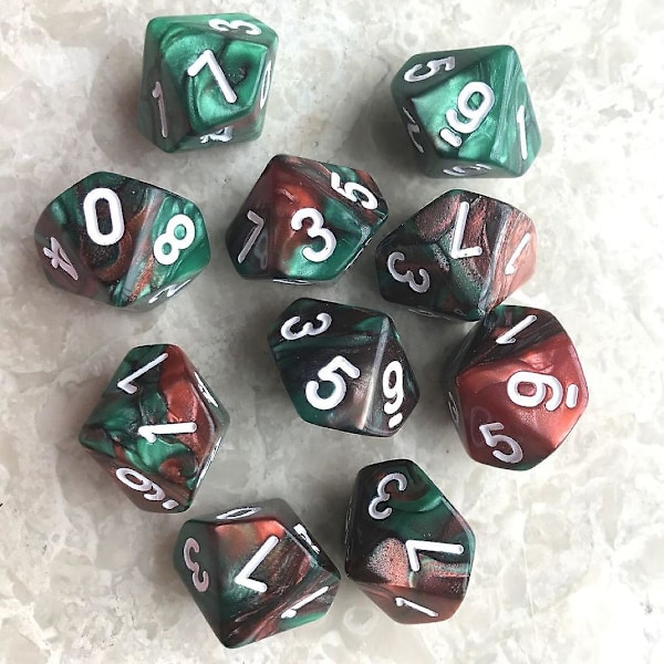 1 set 10-sidiga D10 polyhedral tärningar siffror urtavlor skrivbordsspel Pxpf, färg, rosa blå