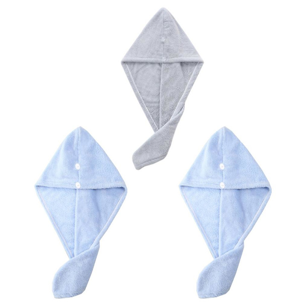 Hårhåndklæde, 3 pakker hår turbaner til vådt hår, tørrende hår wrap håndklæder til krøllet hår kvinder pink+blå+grå blue*blue*grey