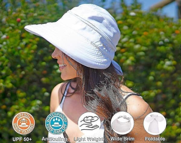Hatte kompatible med kvinder Upf 50+ Uv solbeskyttelse konvertibel strandvisirhat hvid