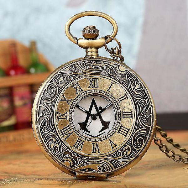 Antikainen taskukello Assassin's Creed -tyyliin roomalaisin numeroin, kaulakoru, riipuskello Bronze Waist Chain