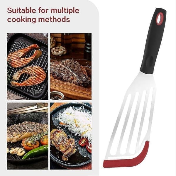Non-Scratch stekespade, varmebestandig silikontopp i rustfritt stål, stekespade for egg, fisk, pannekaker til non-stick kokekar Large