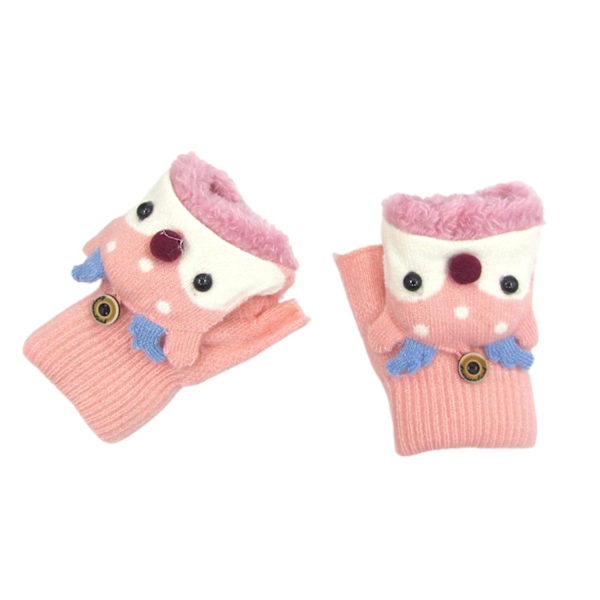 Cartoon Rentier Barnvantar Halvfinger Vinter Konvertibla Flip Top Varma Plysch Stickade Vantar Pink