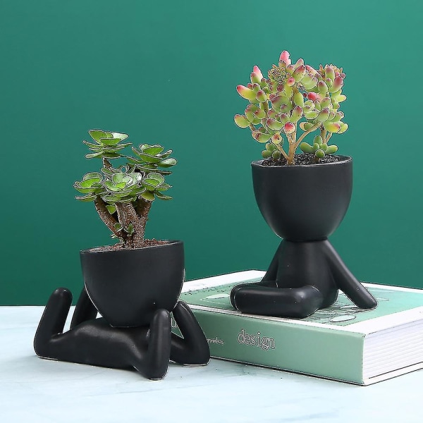 Mini-familie Blomsterpot Menneskelig Form Keramisk Skrivebord Planter Beholder For Sukkulenter