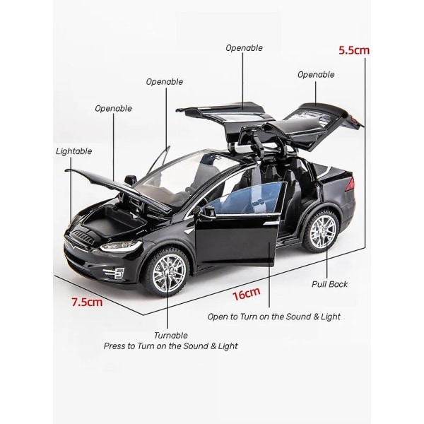 1/32 Tesla Model X 90d SUV Leksaksbilmodell Gjutna Metall Miniatyr Ljud & Ljus Drag tillbaka 1:32 Samlingspresent För Pojke Barn TESLA MODEL S White