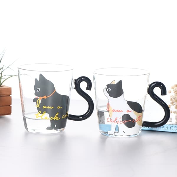 250 ml e Cat Glas Juice Kaffe Kopp Mjölk Te Kaffe Glas Mugg Vit