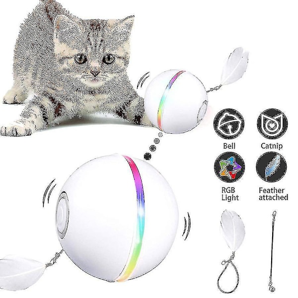 Smart katt leksak boll interaktiv kattmynta USB laddningsbara leksaker för katter automatisk färgglada LED fjäderklockor leksaker varor för katt rosa