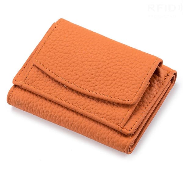 Liten läderplånbok, Rfid-myntväska orange
