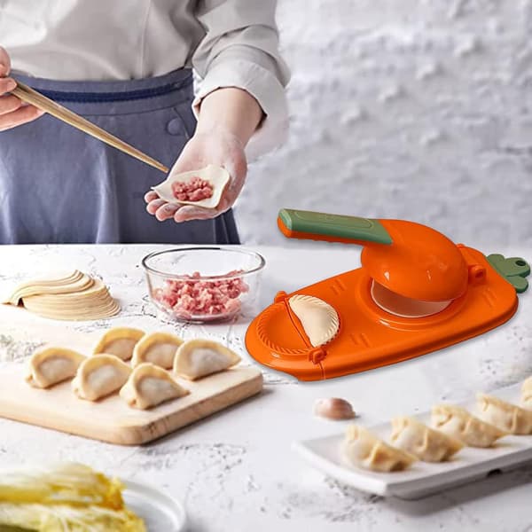 Dumpling Maker, 2 i 1 deigpresse sett, multifunksjonell manuell deigmaker former, bakeverk kjøkkenutstyr (oransje)