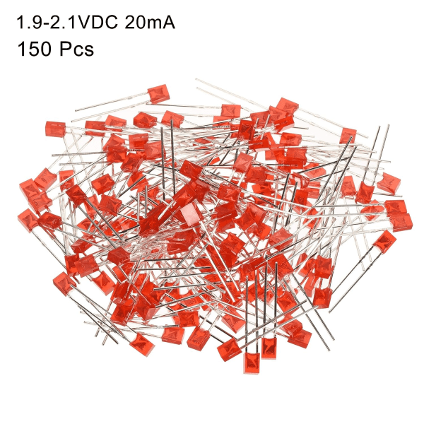 2x3x4mm x LED-lygtepære, 150 stk. rektangulær lysende diode til elektronisk komponentindikator, rød