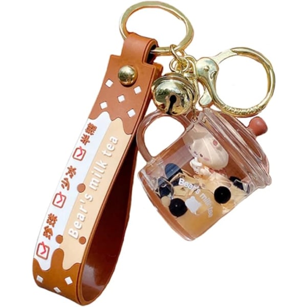 Söt Bubble Tea Nyckelring Boba Bear nyckelring hängsmycke docka för flicka
