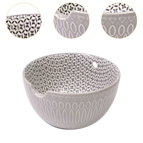 Virkskål Handgjord Accessoar Keramik Garnskål för Flickvän Vänner Beige Light Gray 15.5cmx9.5cm