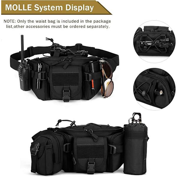 Taktisk Midjeväska Militär Midjepack Bumbag Bältesväska för Utomhuspromenader Löpning Vandring Camping Klättring Trekking Black