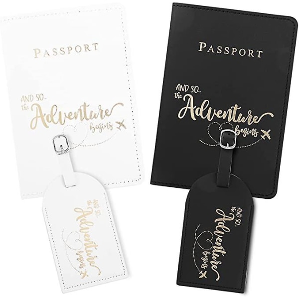 2 passkofferter og 2 bagasjemerker (svart og hvitt), passkoffert i PU-skinn Reiselommebokkoffert Pass Kredittkort Visittkort Boarding Pass Eller