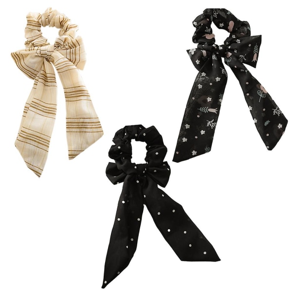 Ribbon Hair Scrunchies Pitkä pääpanta Ponytail Holders Vintage pääsolmio naisille ja tytöille (3 kpl pakkaus) Style 4