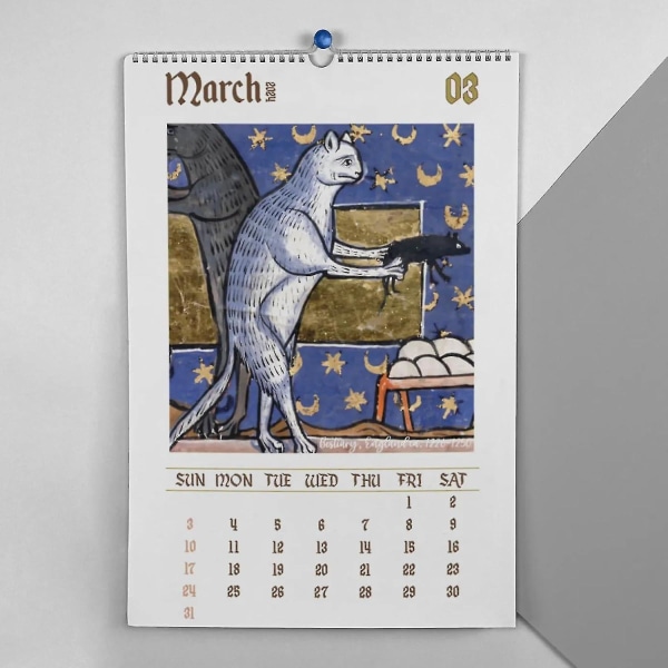 Middelalderkatter maleri kalender 2024, stygge middelalder katter kalender 2024, stygge middelalder katt malerier veggkalender, rare middelalder katter kalender gave 2pcs