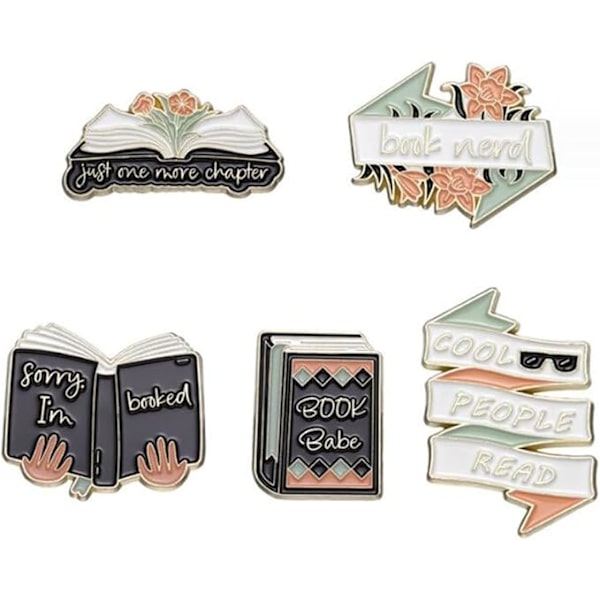 5 st coola människor läser band emalj stift kreativa blomma bok babe legering brosch märke söt rolig kavajsmycken accessoarer present till barn vänner