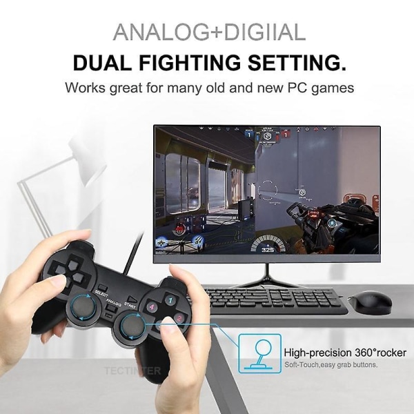 Kabelansluten USB PC Spelkontroll för Winxp/win7/win8/win10 För PC Dator Laptop Svart Gamepad Joystick Black 2PCS