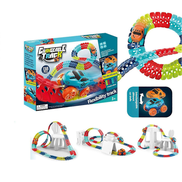 Muuttuva Rata LED-valoilla, Joustava Rata ja Sähköautosetti, Ei Mene Radalta 138PCS
