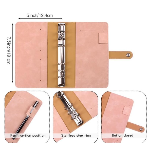 12 stk. A6 gennemsigtige binderlommer med PU-læder notesbogsbind, vandtætte løse arkposer, kontantbudgetkonvolutsystem, kompatibel med hjemmekontoret