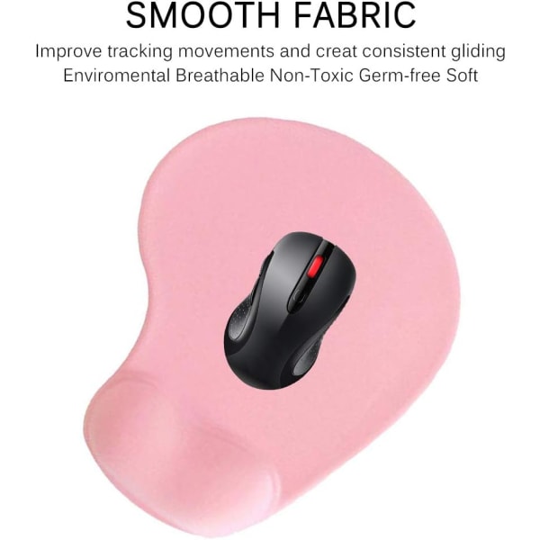 Mouse Mat with Gel Wrist Rest Support Anti-Slip Rubber Base Comfort Gaming Mouse Pad for Laptop Computer PC (Pink)