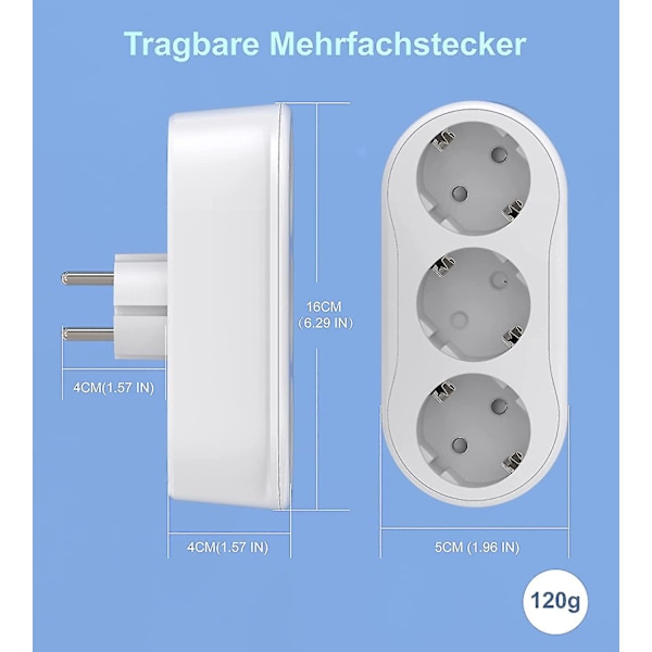 Stikdåseadapter, multistik uden kabel, stikdåsefordeler 10a/250v/maks. 2500w stikdåse til hjemmet, rejser (hy)