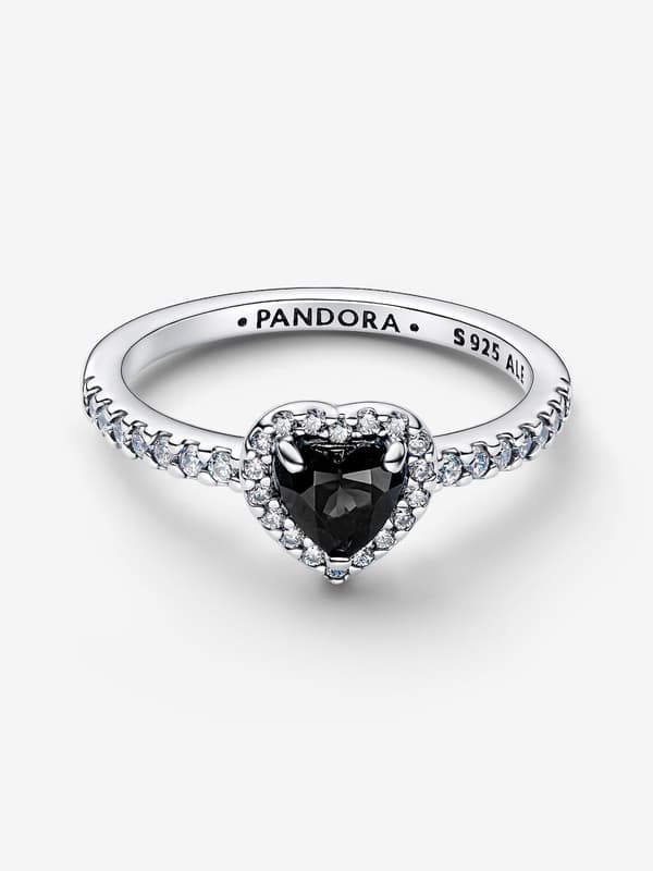 Pandora - Elevated Black Heart Ring - Sterling sølv Circumference: 60mm