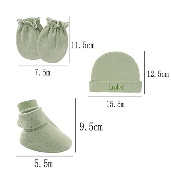 Nyfødt dekkhette Anti-ripe hansker Baby Baby Cap Anti-ripe ansiktshansker fottrekk Gray green