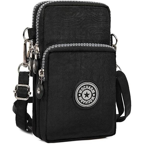 Dam flickor nylon design liten crossbody axelväska handledsväska handväskor(svart)