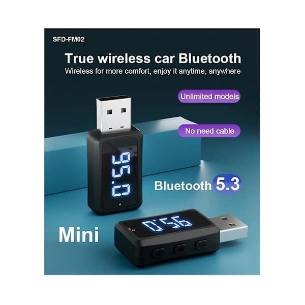 Bil Bluetooth 5.3 FM02 Sender Mottaker Håndfri Samtale Mini USB Strømforsyning Bilsett Bilkabel【PL】