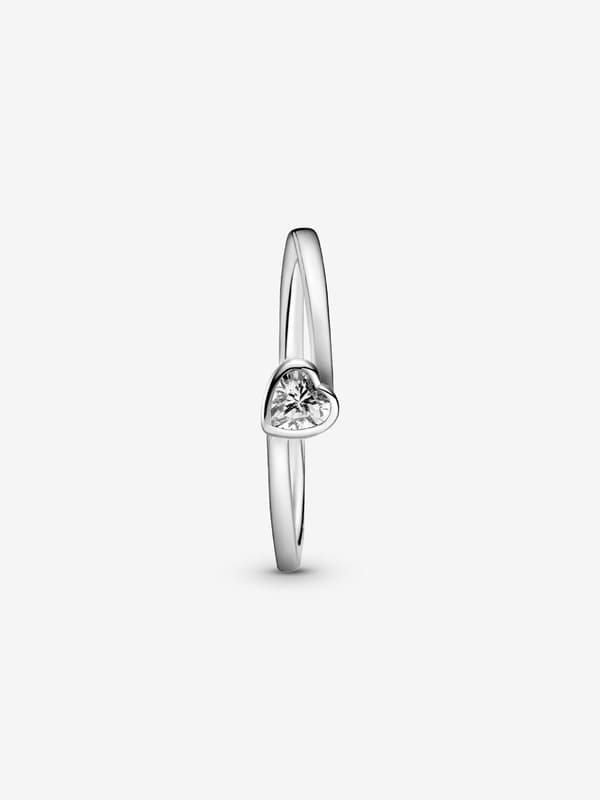 Pandora - Klar Skjevt Hjerte Solitaire Ring - Sterlingsølv Circumference: 54mm