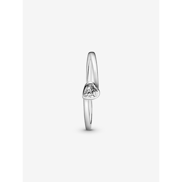 Pandora - Klar Vinklet Hjerte Solitaire Ring - Sterlingsølv Circumference: 52mm