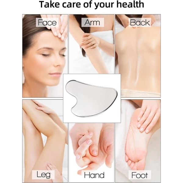 Gua Sha-massageverktyg, Gua Sha-verktyg i rostfritt stål, Gua Sha-ansiktskrapa för smalare ansikte och konturerad hjärtform