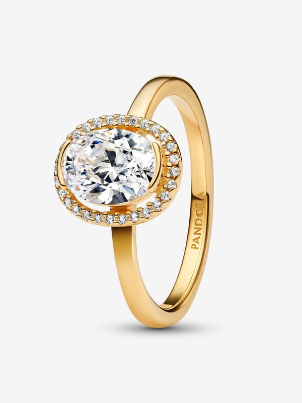 Pandora - Soikea kimalteleva halo -sormus - 14k kullattu Circumference: 54mm