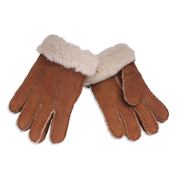 Barn 100 % äkta fårskinn handskar med pälsmanschett 313-100 Medium (Approx. 3-5 Years) Chestnut