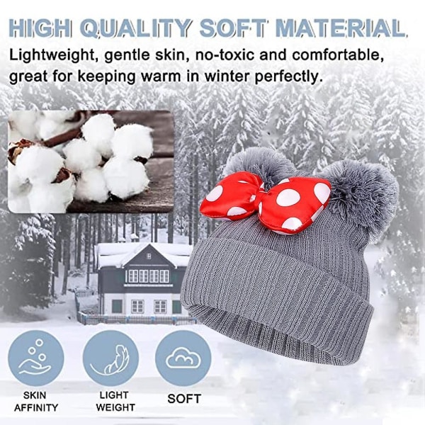 Toddler Hat Vinter Dobbelt Pom Pom Strikhue grey