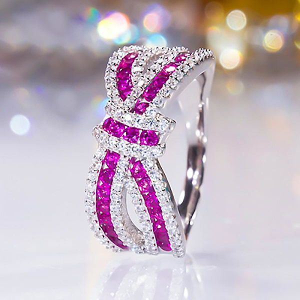 Elegant Sølvbelagt Ring med Søt Sløyfe Design Innkrustet med Glitrende Zirkon - Perfekt Bursdagsgave