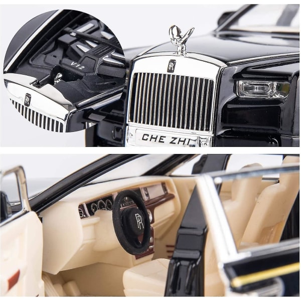 1/24 Rolls-Royce Phantom Model Car - Legetøjsbil i zinklegering med lyd og lys, ideel gave til børn