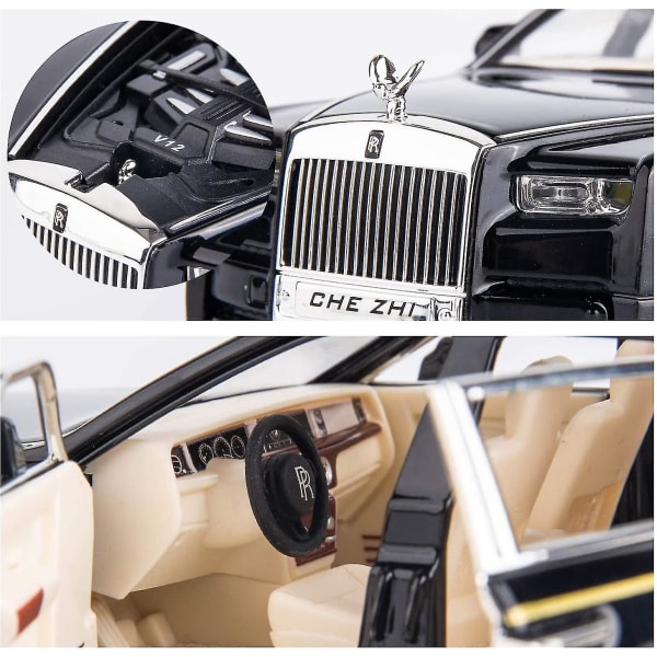 1/24 Rolls-Royce Phantom modellbil - Sinkbil i sinklegering med lyd og lys, ideell gave til barn