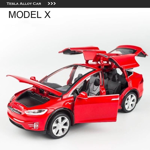 1:32 Tesla Model X Model 3 Model S Model Y Legering Bilmodell Diecasts Leksaksbil Ljud Och Lätt Barnleksaker För Barn Presenter Pojkleksak Model X Red
