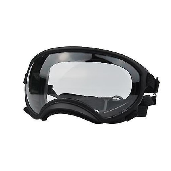 Yhsqv-koiran aurinkolasit UV-suojalla, säädettävällä hihnalla, tuulenpitävät, sumunsuojatut ulkoilulasit lemmikeille Black frame x clear glass