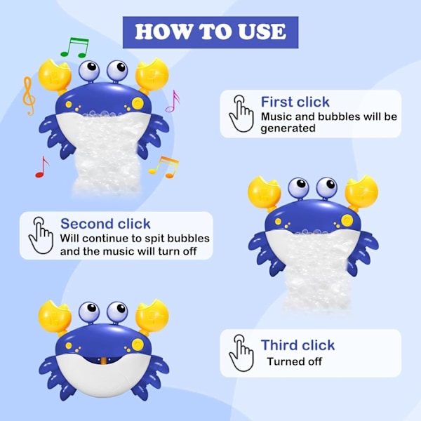 Barnbadleksaker för barn, automatisk krabba bubbelmaskin badleksaker för småbarn, badbubbelmaskin med musik, bra bubbelbadkar leksaker presenter för flickor pojkar Crab-Blue
