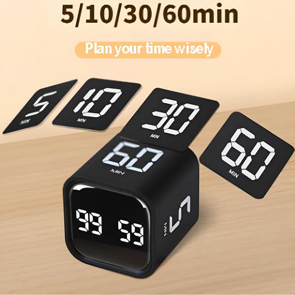 Digital kubtimer, kökstimer gravitationssensor flip timer, barntimer för. Black