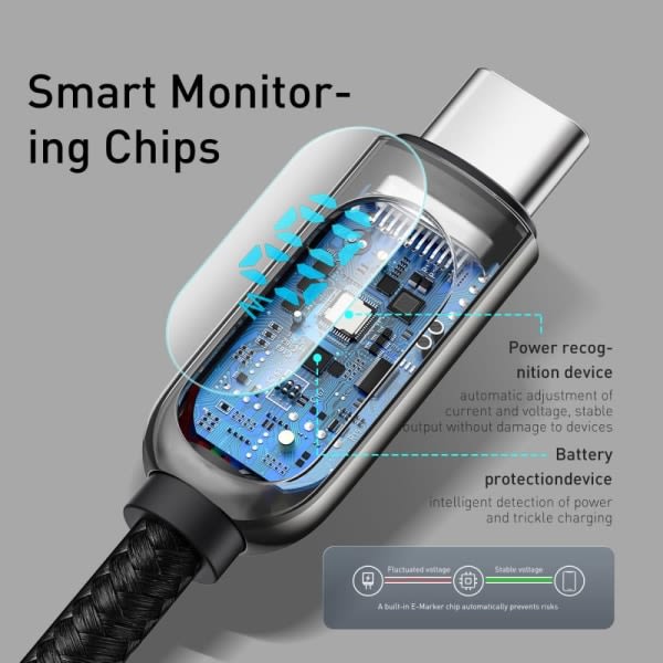 BASEUS Display Rask lading USB-C til USB-C 100W 2m svart
