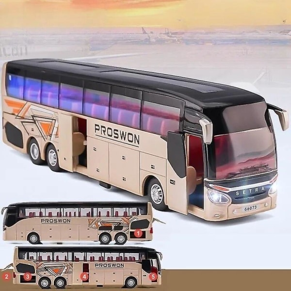 1/50 Setra Luxury Coach Buss Leksaksbil Diecast Miniatyrmodell Pull Back Ljud & Ljus Pedagogisk samling Present till pojkebarn Gold