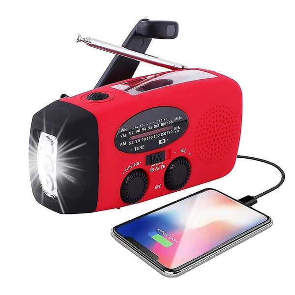Aurinkokäyttöinen käsikampi radio, 2000mah virtapankki LED-taskulamppu
