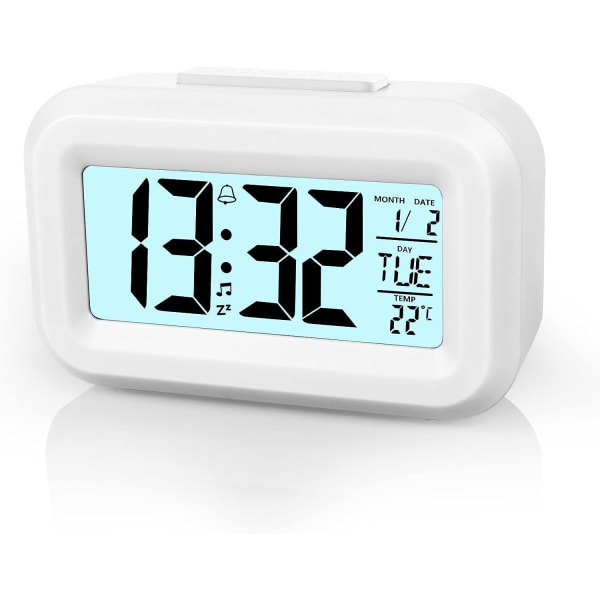 Digital väckarklocka vid sängkanten, LED-displayklockor med justerbar snooze 12/26h, temperatur, datum, timer, ljuskontroll Väckarklockor