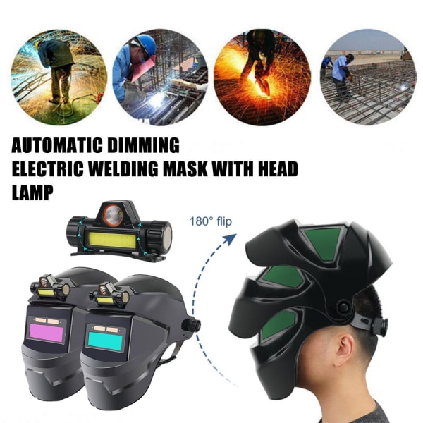 Automatisk mørkere sveisehjelm hovedmontert sveisemaske sikker ekte farge en