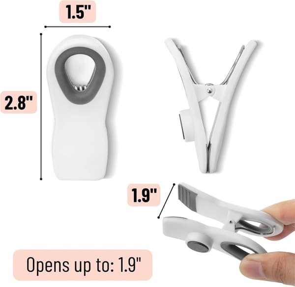 Magnetiske Chip Clips, 6 stk., Hvide Chip Clips, Poseclips, Madclips, Poseclips til Mad, Chip Poseclip, Chip Clips Magnetiske, Chip Poseclips