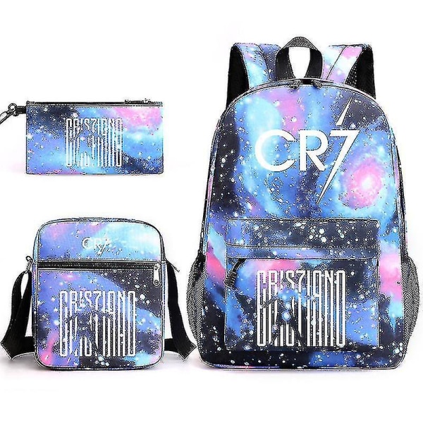 Fashion Cr7 3-delad set ryggsäck Mochila Nya studenter Kapacitet Skolväska Bokväska Resväska Only Pencil Case 2
