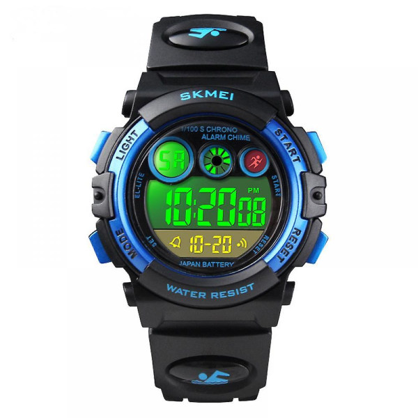 Lasten digitaalinen watch, vedenpitävä elektroninen multi casual -ajan kellot, 7 värikästä LED-valoa hälyttävä sekuntikello rannekello (musta Shel